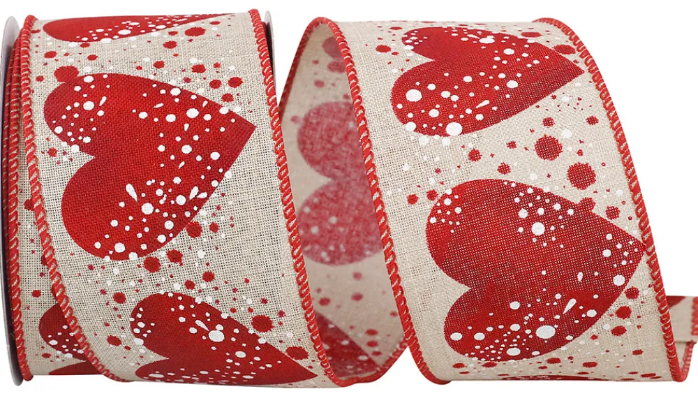 Reliant Ribbon Natural Red Heart Sparkle Ribbon, 2.5" X 10YD