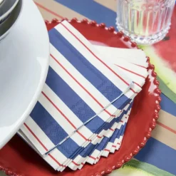 Hester & Cook Navy & Red Awning Stripe Cocktail Napkin Set