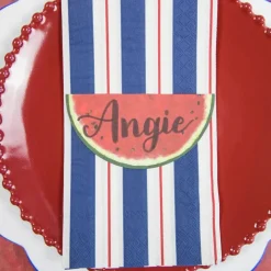 Hester & Cook Navy & Red Awning Stripe Guest Napkin Set