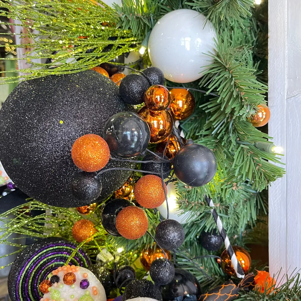 RAZ Orange and Black Halloween Ball Garland 6'