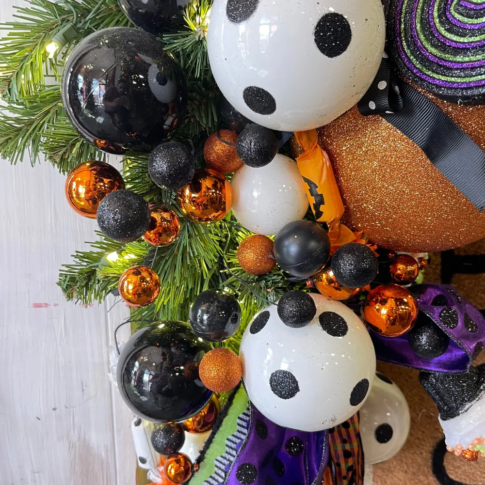 RAZ Orange and Black Halloween Ball Garland 6'