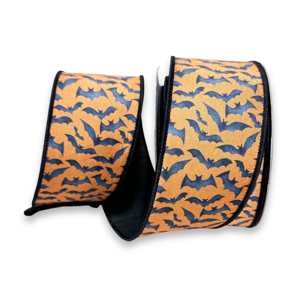Farrisilk Orange Bats Ribbon, 2.5" X 10YD