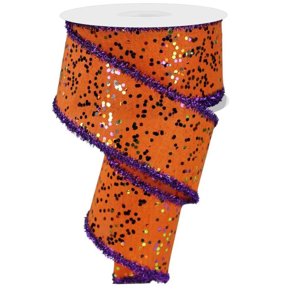 Craig Bachman Orange Halloween Hexagon Glitter Ribbon, 1.5" X 10YD