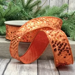 D. Stevens Orange Metallic Sequin Ribbon, 1.5" X 10YD