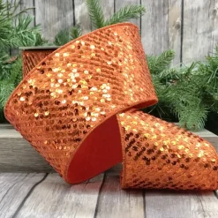 D. Stevens Orange Metallic Sequin Ribbon, 4" X 10YD