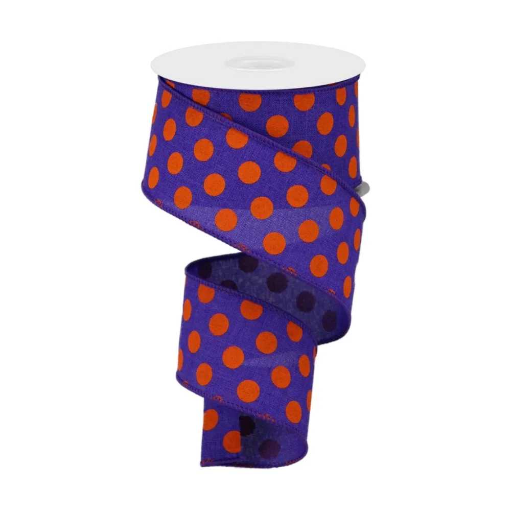 Craig Bachman Orange Polka Dot on Purple Ribbon, 2.5" X 10YD