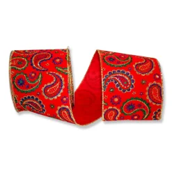Reliant Ribbon Paisley Velvet Jewel Tones Wired Ribbon, 4" X 10YD