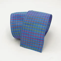 Farrisilk Pastel Checks on Periwinkle Burlap 4"X10YD