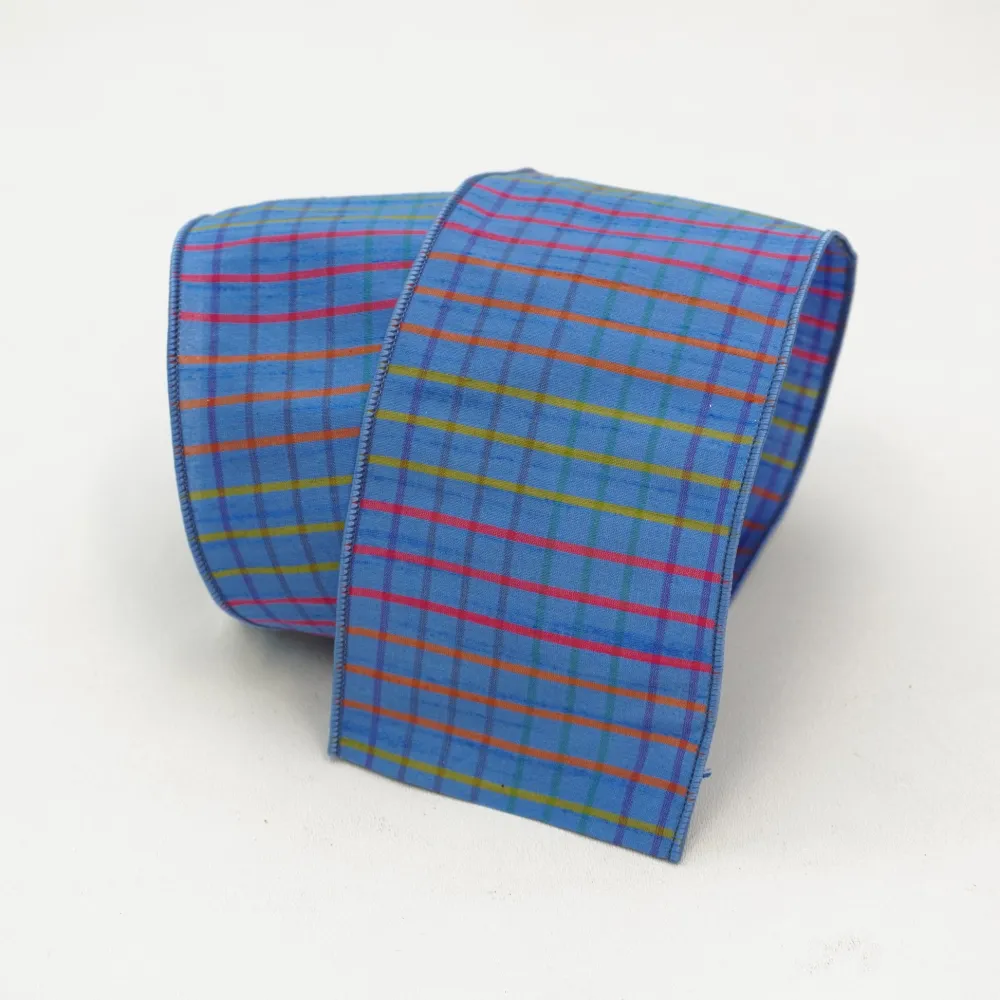 Farrisilk Pastel Checks on Periwinkle Burlap 4"X10YD