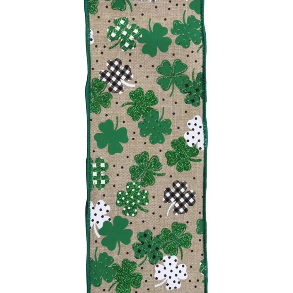 Craig Bachman Patterned Shamrocks Ribbon, 4" X 10YD