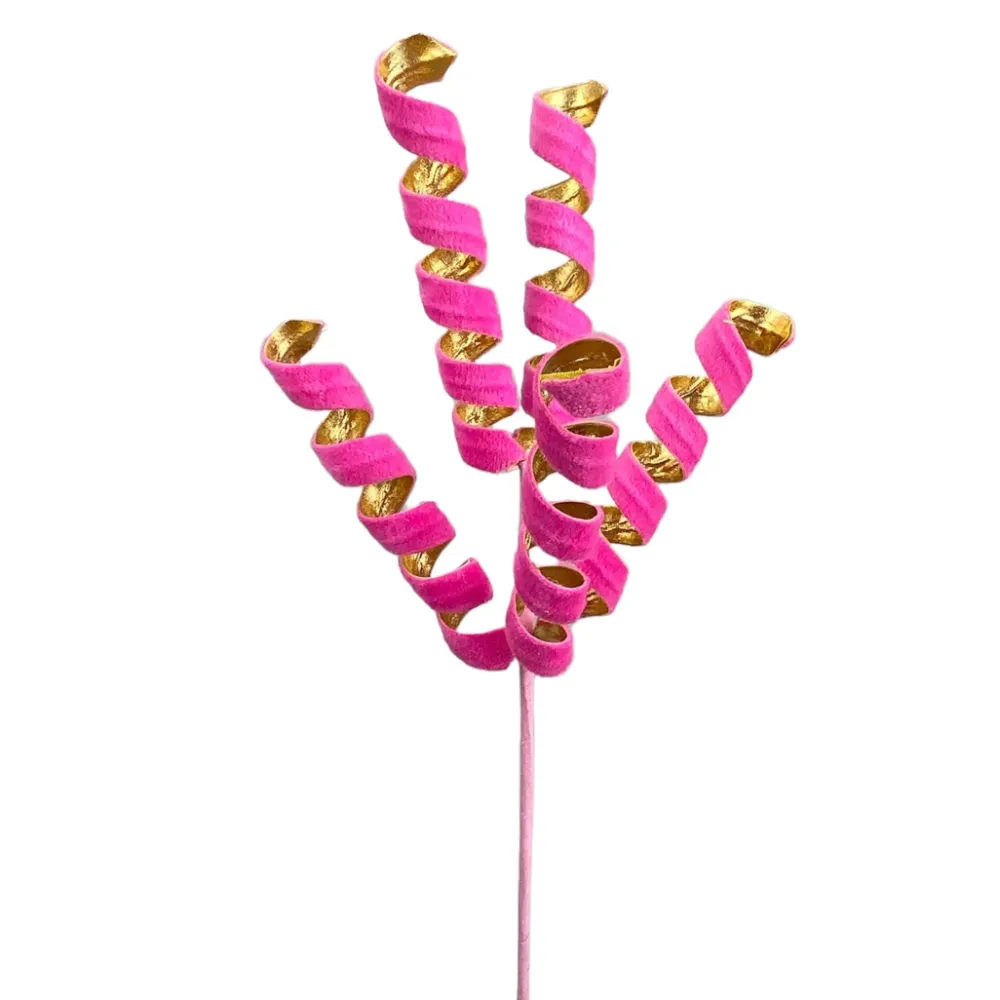 Liberty Floral Pink and Gold Frizzy Curly Pick