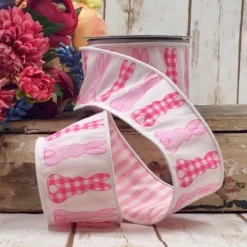 D. Stevens Pink and White Easter Ribbon, 2.5" X 10YD