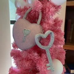 Liberty Floral Pink Barbie Style Bling Heart Lock & Key