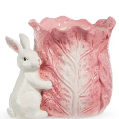 RAZ Pink Cabbage Container with Bunny