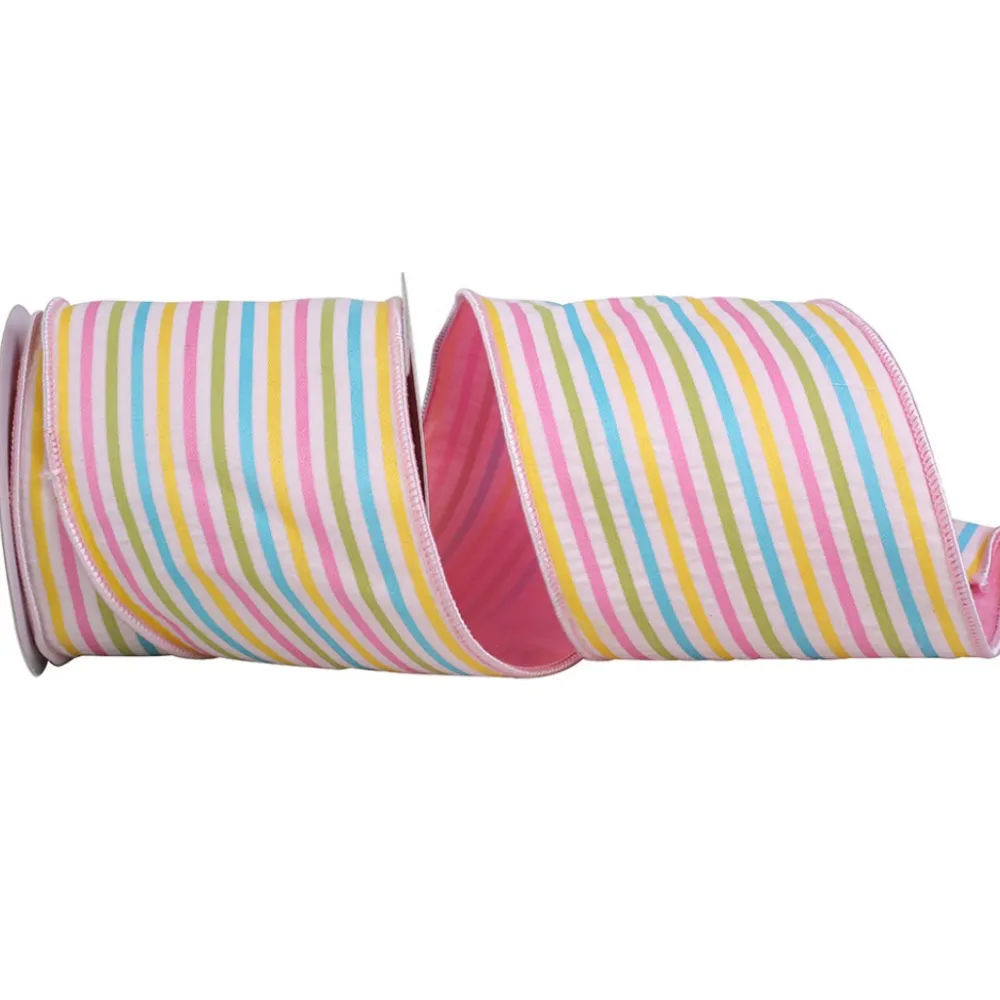 Reliant Ribbon Pink Candy Stripe Ribbon, 4" X 10YD