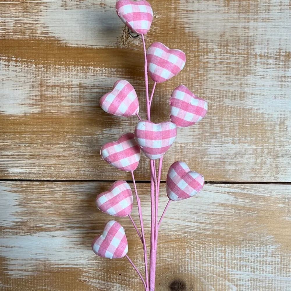 Liberty Floral Pink Gingham Heart Spray