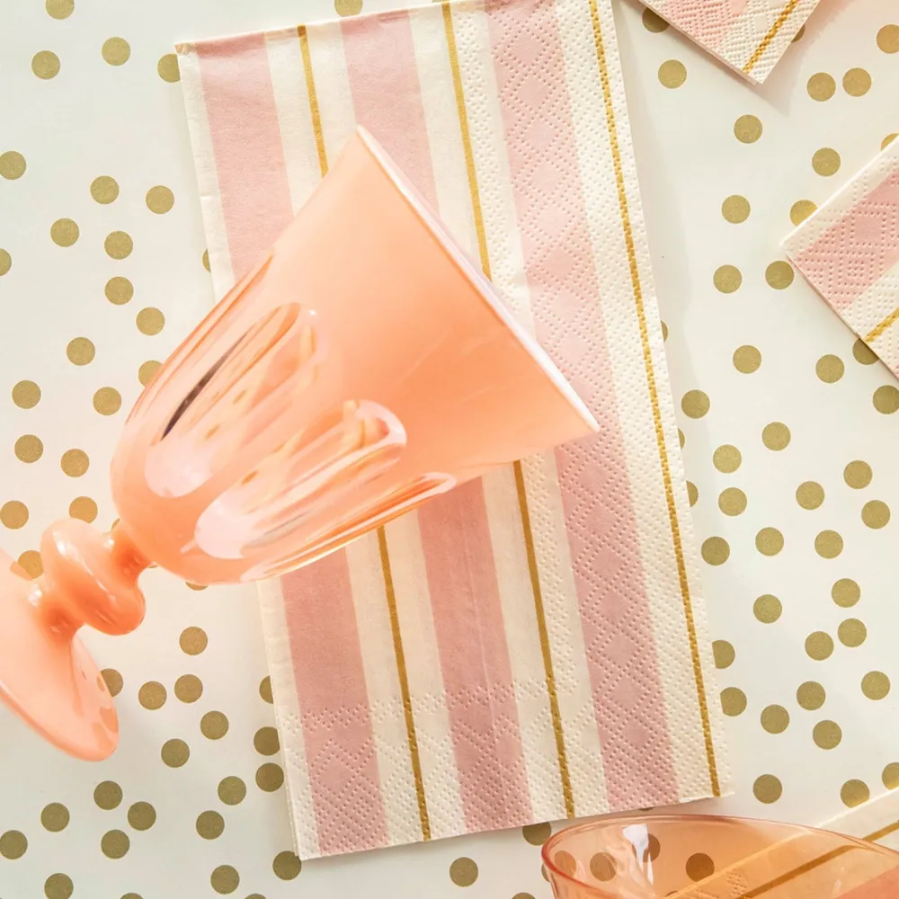 Hester & Cook Pink & Gold Awning Stripe Guest Napkin Set