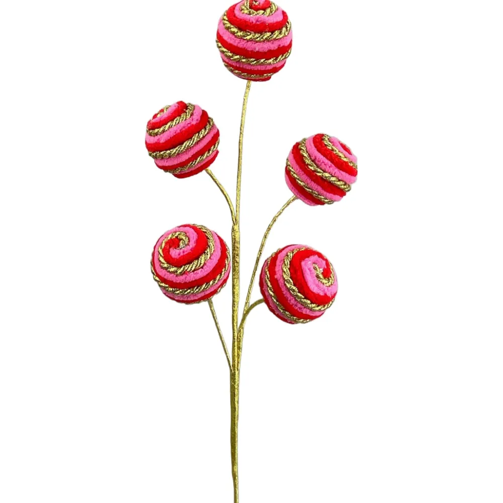 Liberty Floral Pink, Red, and Gold Twirl Ball Pick