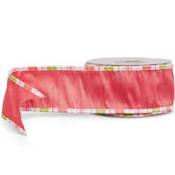 RAZ Pink with Striped Edge Wired Ribbon, 2.5" X 10YD