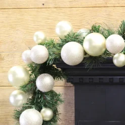 Farrisilk Platinum Glitter and Candy Apple Ball Garland, 10'