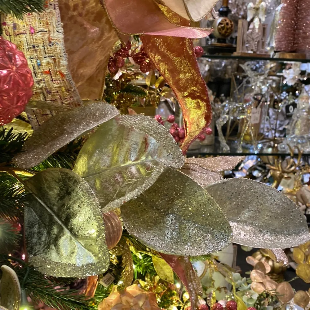 Creative Coop Platinum Glitter Magnolia Leaf Spray