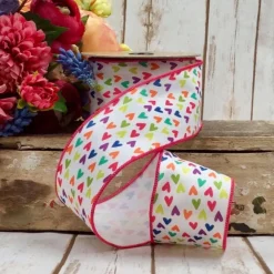 D. Stevens Poplin Colorful Hearts Ribbon, 2.5"X10YD