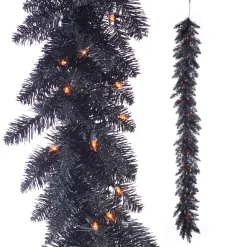 RAZ Pre-Lit Black Tinsel Garland, 6'