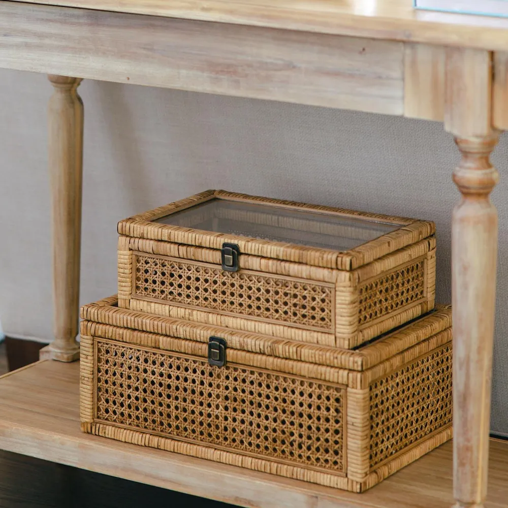 Two's Company Rattan Decorative Storage Box