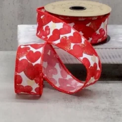 D. Stevens Red and Gold Heart Stamp Ribbon, 1.5" x 10YD
