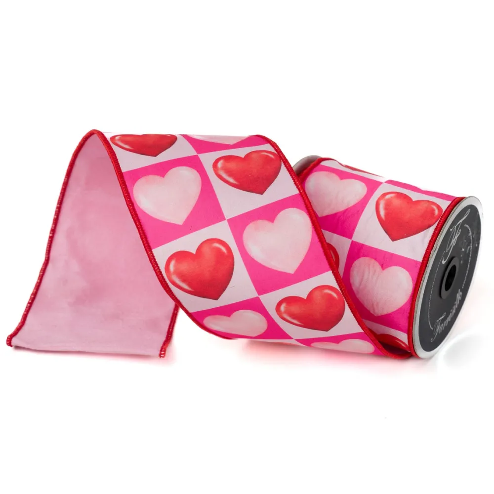 Farrisilk Red and Pink Candy Hearts Ribbon, 4" X 10YD