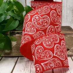 D. Stevens Red and White Bandana Heart Ribbon 4” x 10yds