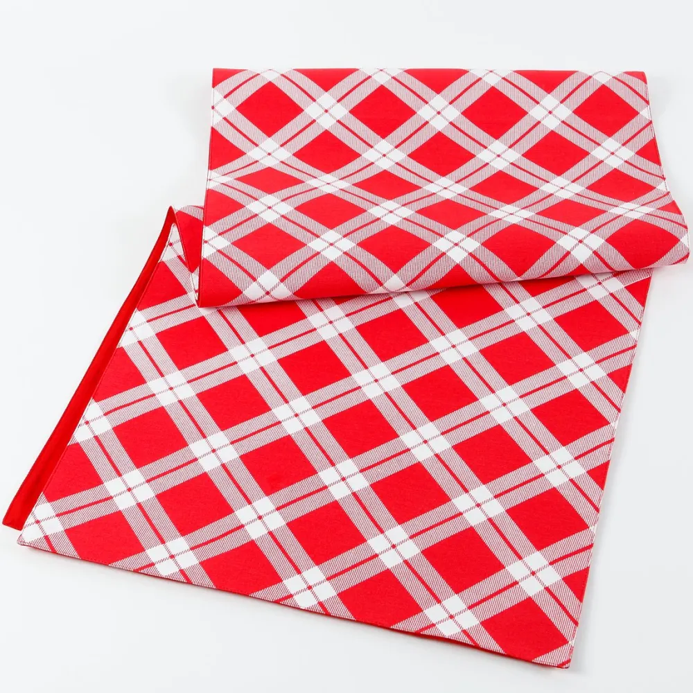 Deck The Halls Y'all Red and White Diagonal Pattern Table Runner