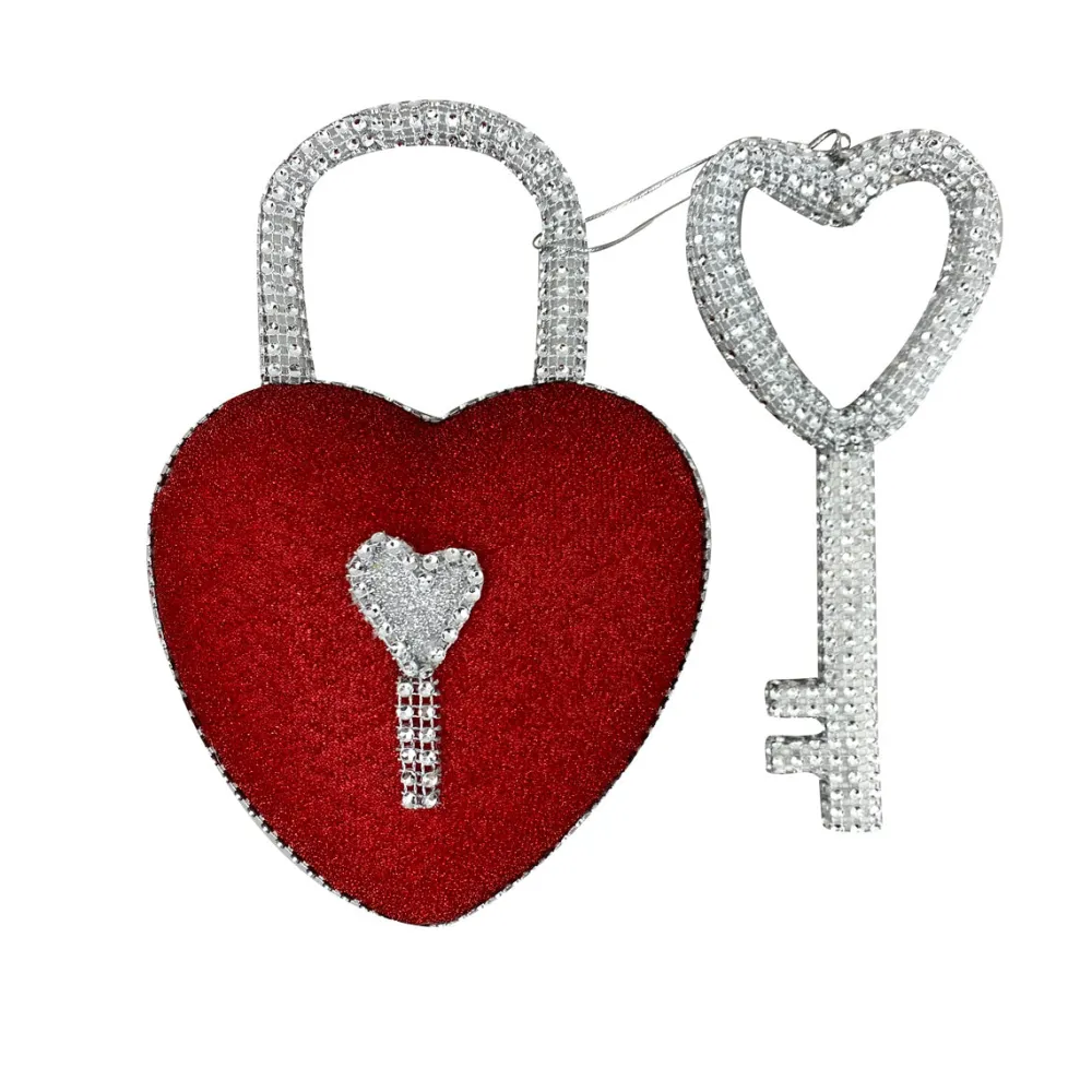Liberty Floral Red Bling Heart Lock & Key