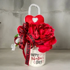 Liberty Floral Red Bling Heart Lock & Key Spray