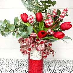 Liberty Floral Red Gingham Heart Spray