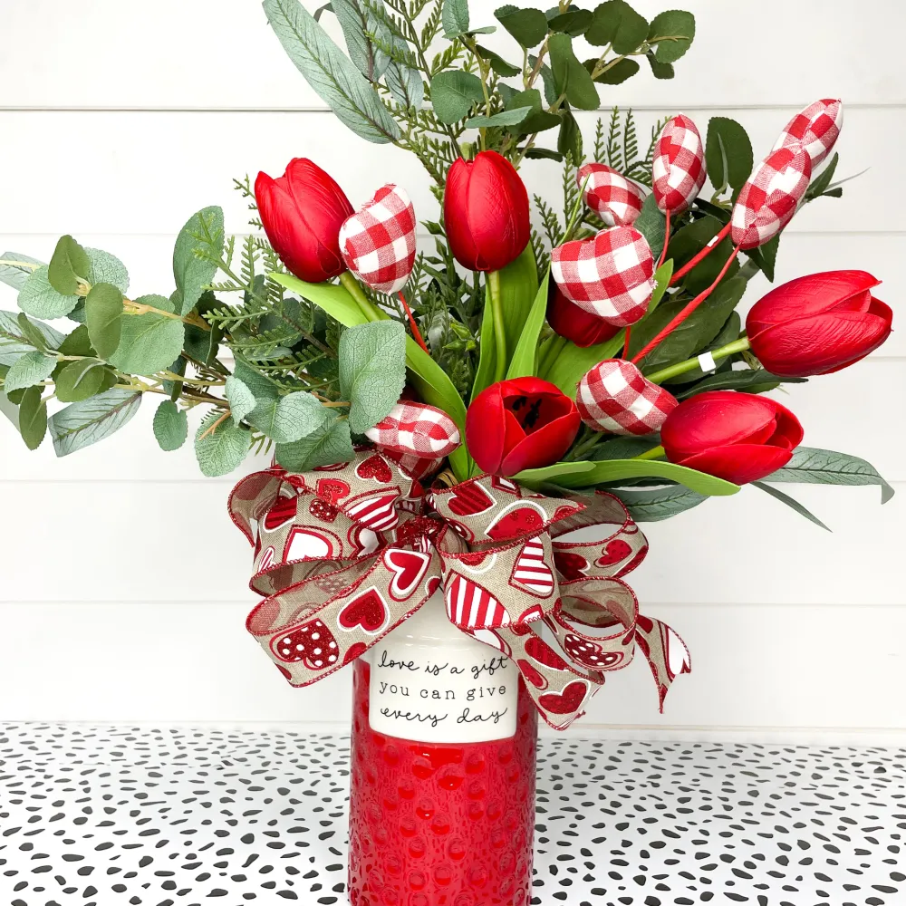 Liberty Floral Red Gingham Heart Spray