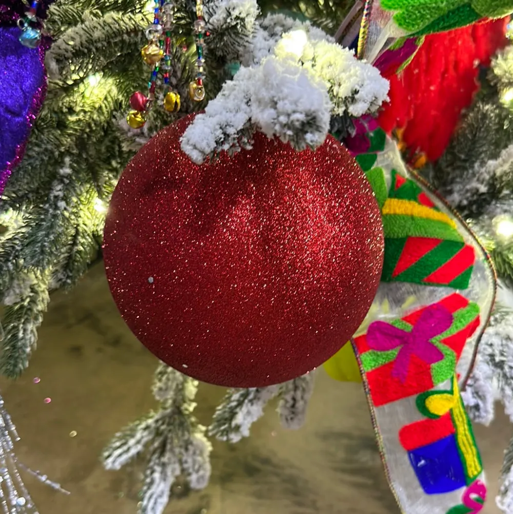 Farrisilk Red Glitter Ball Ornament, 6"