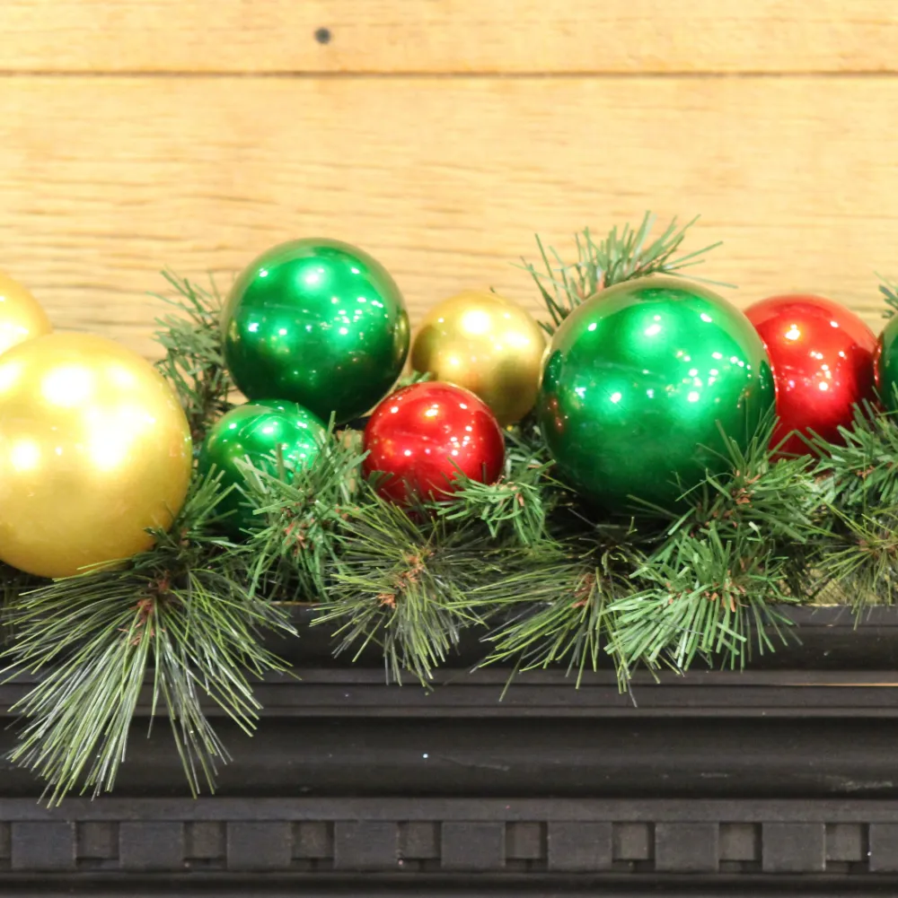 Farrisilk Red, Gold & Emerald Green Ball Garland, 10'
