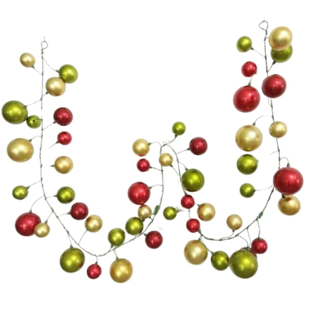 Farrisilk Red, Lime, and Gold Ball Garland, 10'