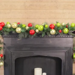 Farrisilk Red, Lime, and Gold Ball Garland, 10'