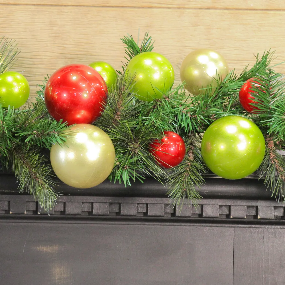 Farrisilk Red, Lime, and Gold Ball Garland, 10'
