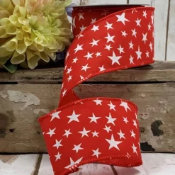 D. Stevens Red Linen Stars Ribbon, 2.5" X 10YD
