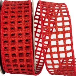 Reliant Ribbon Red Open Mesh Glitter Deluxe Ribbon, 2.5" X 10YD