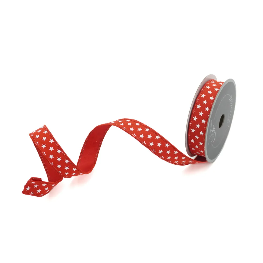 Farrisilk Red Spirited Stars Ribbon, 1" X 10YD