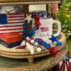 Liberty Floral Red, White and Blue Star Ball & Twist Spray