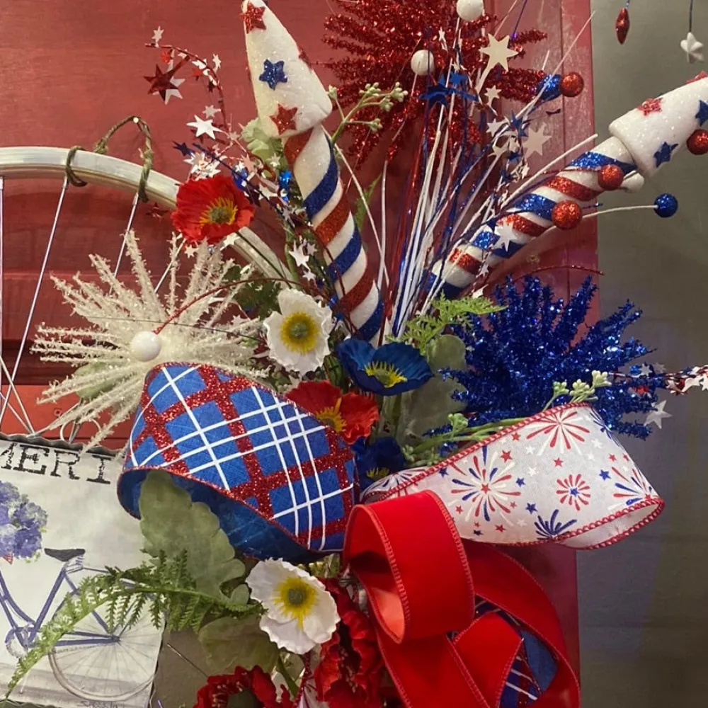 Liberty Floral Red, White, Blue Glitter Pom Spray