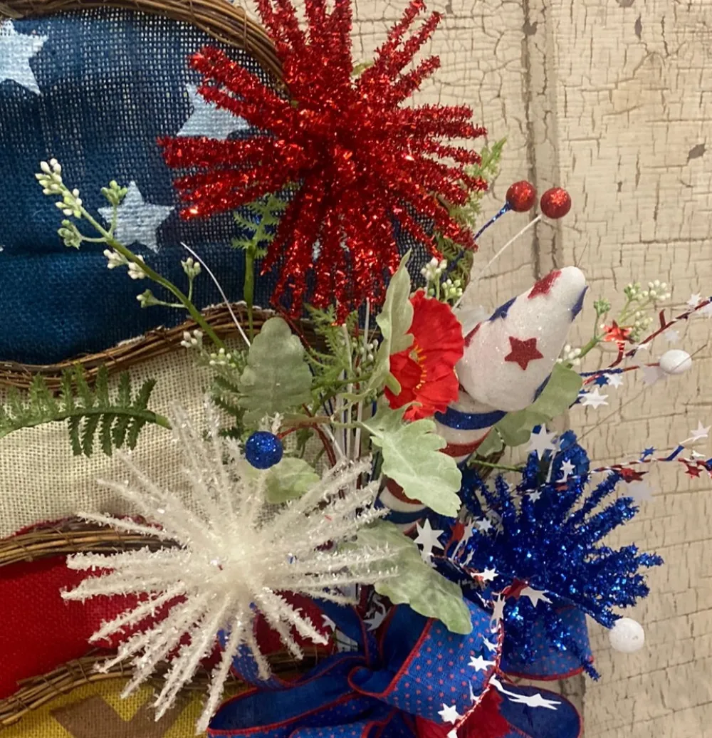 Liberty Floral Red, White, Blue Glitter Pom Spray