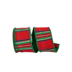Reliant Ribbon Scarlet Traditional Plaid with Metallic Back Ribbon, 2.5" X 10YD