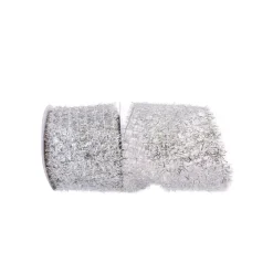 Reliant Ribbon Silver Tinsel Frizette Ribbon, 4" X 10YD