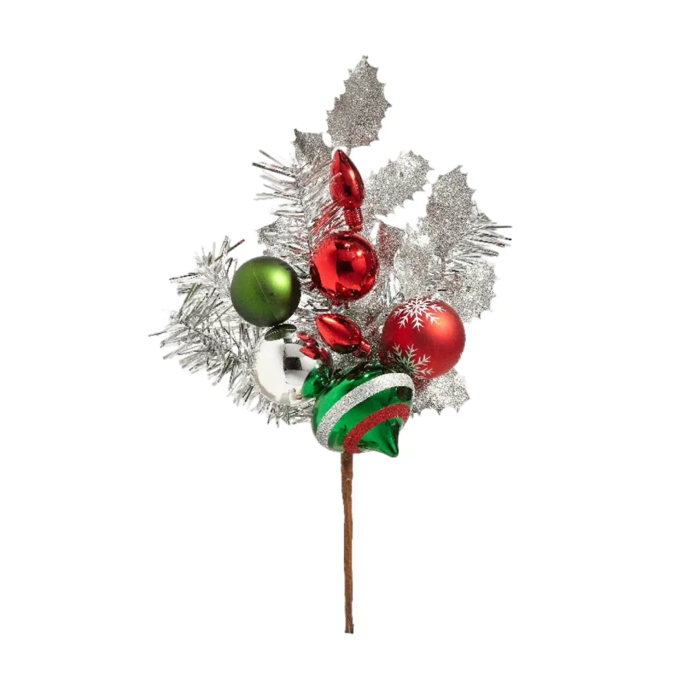 RAZ Silver Tinsel Ornament Pick